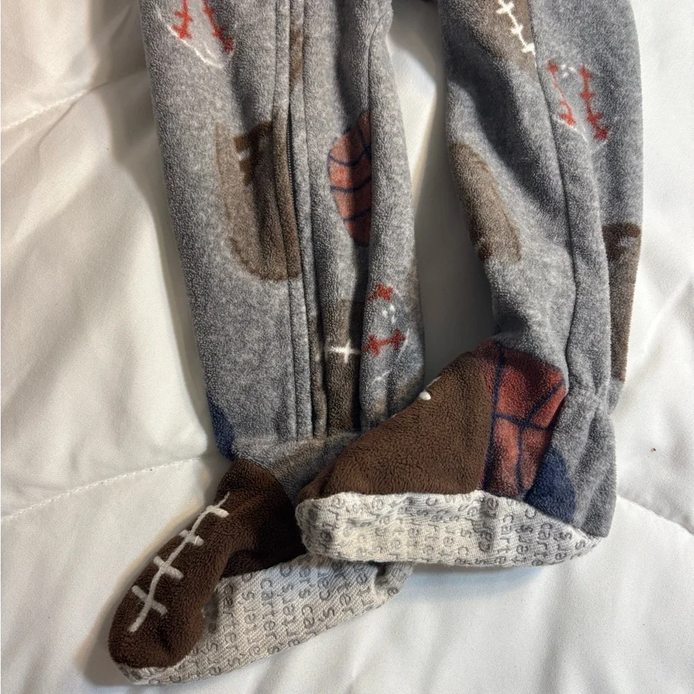 Carter's Gray Sports Print Kids Pajamas- footies- football, baseball, soccer 2T